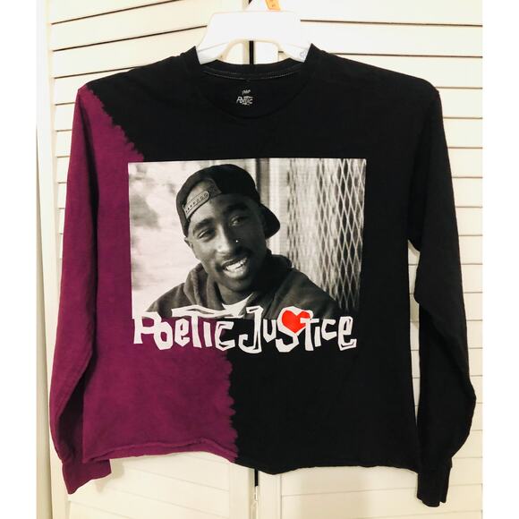 VINTAGE Poetic Justice Tupac Crop Top Long Sleeve Women's Shirt SZ M - Picture 1 of 5